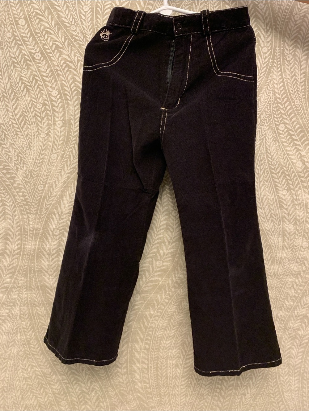 Dark Corduroy Wide-Leg Pants with Contrast Stitching